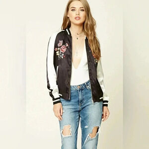 Forever 21 Floral Satin Souvenir Jacket